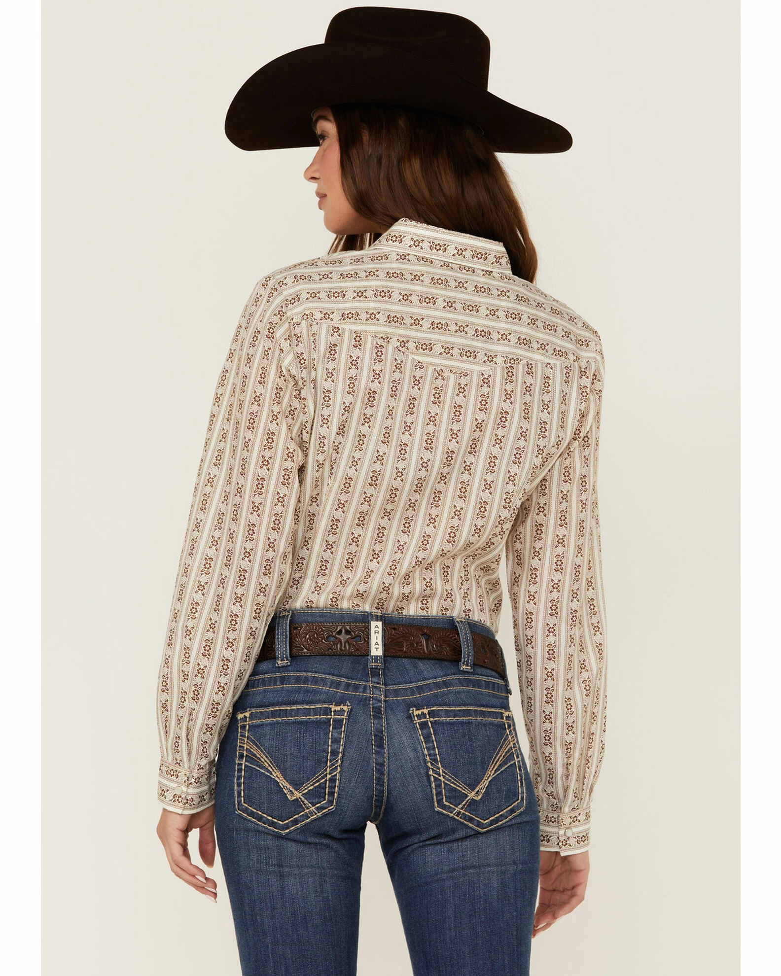 Roper Women's Floral Stripe Print Long Sleeve Snap Western Shirt Brown 5 Roper Women's Floral Stripe Print Long Sleeve Snap Western Shirt Brown - Image 3