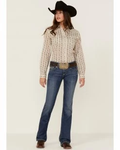 Roper Women's Floral Stripe Print Long Sleeve Snap Western Shirt Brown 10 Roper Women's Floral Stripe Print Long Sleeve Snap Western Shirt Brown -Roper Shop 2000358927 200 P4