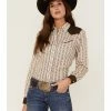 Roper Women's Retro Floral Stripe Wallpaper Print Long Sleeve Western Snap Shirt Brown -Roper Shop 2000358928 200 P1