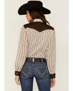 Roper Women's Retro Floral Stripe Wallpaper Print Long Sleeve Western Snap Shirt Brown -Roper Shop 2000358928 200 P3