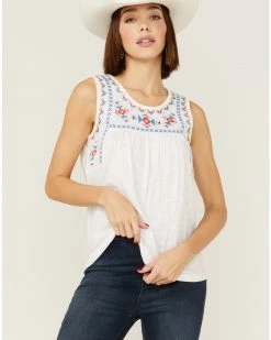 Roper Women's Sleeveless Cross-Stitch Embroidered Southwestern Peasant Top White -Roper Shop 2000358929 100 P1 1