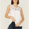 Roper Women's Sleeveless Cross-Stitch Embroidered Southwestern Peasant Top White -Roper Shop 2000358929 100 P1