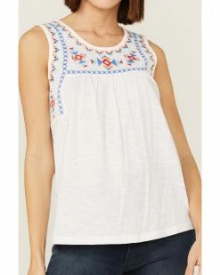 Roper Women's Sleeveless Cross-Stitch Embroidered Southwestern Peasant Top White -Roper Shop 2000358929 100 P2
