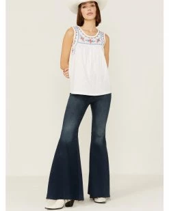 Roper Women's Sleeveless Cross-Stitch Embroidered Southwestern Peasant Top White -Roper Shop 2000358929 100 P4