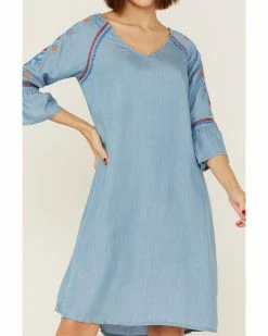 Roper Women's Southwestern Embroidered Bell Sleeve Denim Dress Blue 8 Roper Women's Southwestern Embroidered Bell Sleeve Denim Dress Blue -Roper Shop 2000358930 400 P2