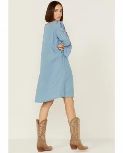 Roper Women's Southwestern Embroidered Bell Sleeve Denim Dress Blue 9 Roper Women's Southwestern Embroidered Bell Sleeve Denim Dress Blue -Roper Shop 2000358930 400 P3