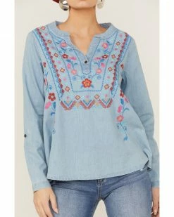 Roper Women's Embroidered Front Southwestern Denim Pullover Shirt Blue 9 Roper Women's Embroidered Front Southwestern Denim Pullover Shirt Blue -Roper Shop 2000358931 400 P2