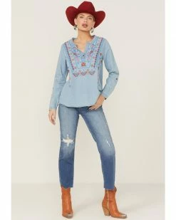 Roper Women's Embroidered Front Southwestern Denim Pullover Shirt Blue 12 Roper Women's Embroidered Front Southwestern Denim Pullover Shirt Blue -Roper Shop 2000358931 400 P5