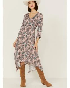 Roper Women's Romantic Prairie Paisley Print Midi Dress Pink