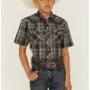 Roper Boys' Classic Plaid Print Short Sleeve Snap Western Shirt Black 1 Roper Boys' Classic Plaid Print Short Sleeve Snap Western Shirt Black -Roper Shop 2000359091 001 P1
