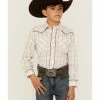 Roper Boys' Plaid Print Embroidered Long Sleeve Western Snap Shirt Brown -Roper Shop 2000359092 200 P1
