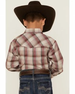 Roper Boys' Plaid Print Long Sleeve Snap Western Shirt Brown -Roper Shop 2000359093 200 P4