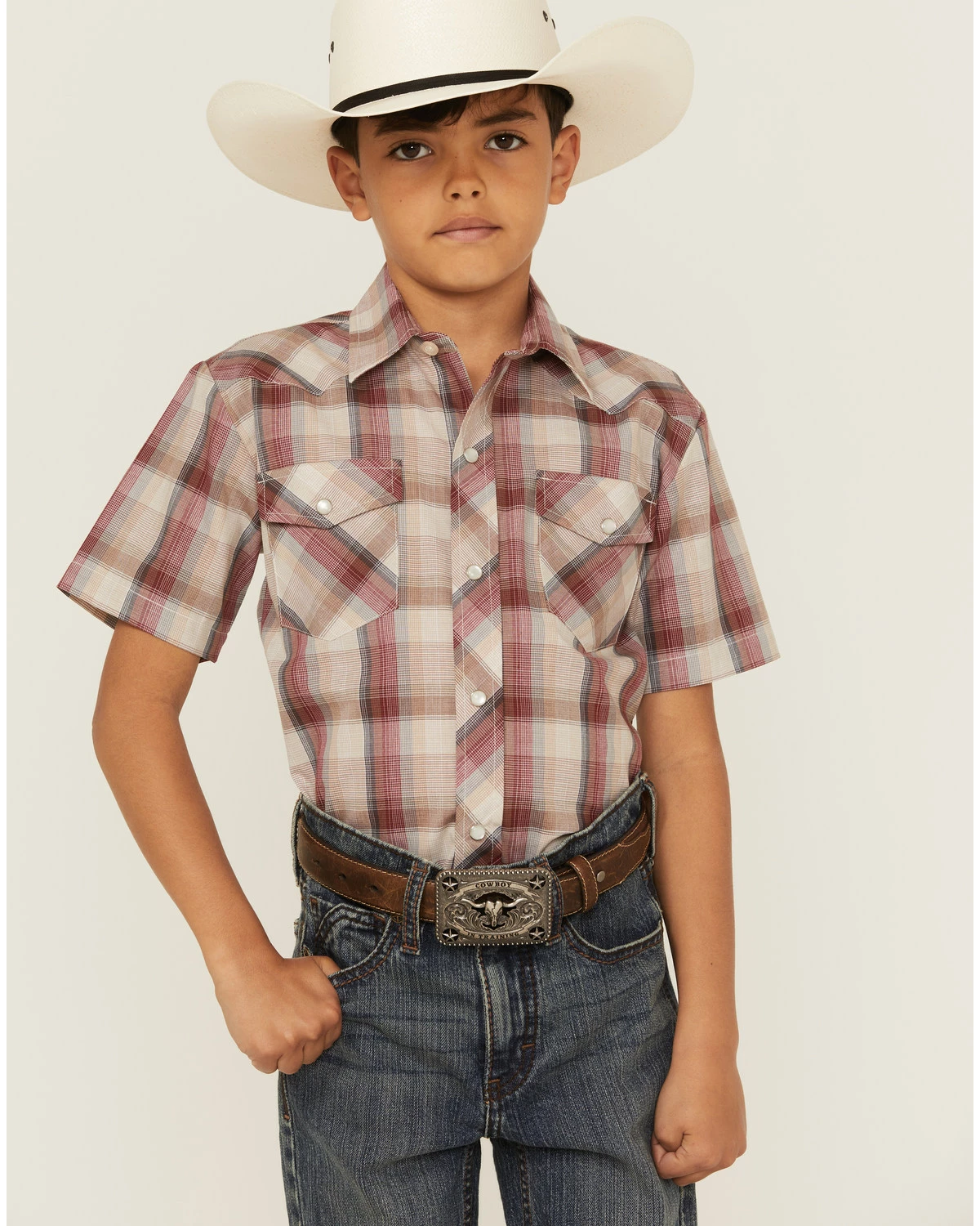 Roper Boy's Plaid Print Short Sleeve Snap Western Shirt For Boys' Brown 7 Roper Boy's Plaid Print Short Sleeve Snap Western Shirt For Boys' Brown - Image 5