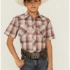 Roper Boy's Plaid Print Short Sleeve Snap Western Shirt For Boys' Brown -Roper Shop 2000359094 200 P1