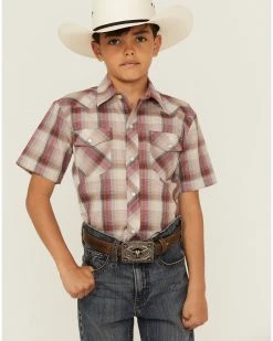 Roper Boy's Plaid Print Short Sleeve Snap Western Shirt For Boys' Brown