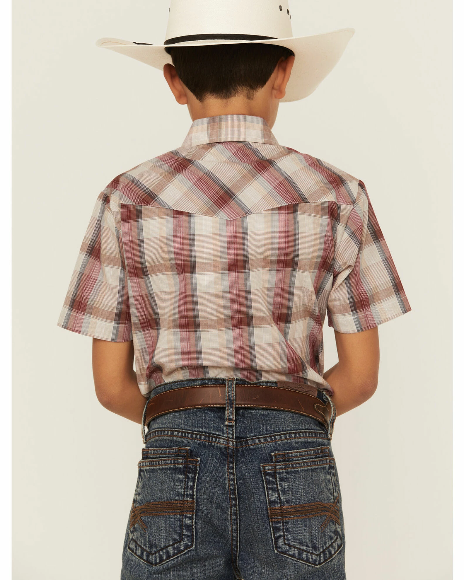Roper Boy's Plaid Print Short Sleeve Snap Western Shirt For Boys' Brown 6 Roper Boy's Plaid Print Short Sleeve Snap Western Shirt For Boys' Brown - Image 4