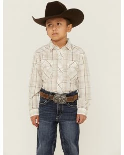 Roper Boys' Classic Plaid Print Long Sleeve Snap Western Shirt Tan -Roper Shop 2000359095 280 P1 1