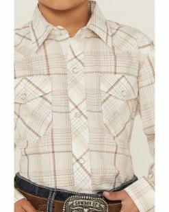 Roper Boys' Classic Plaid Print Long Sleeve Snap Western Shirt Tan -Roper Shop 2000359095 280 P3