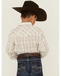 Roper Boys' Classic Plaid Print Long Sleeve Snap Western Shirt Tan -Roper Shop 2000359095 280 P4