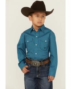 Roper Boys' Geo Print Long Sleeve Snap Western Shirt Sage -Roper Shop 2000359096 343 P1 1