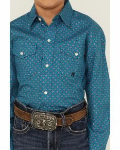 Roper Boys' Geo Print Long Sleeve Snap Western Shirt Sage -Roper Shop 2000359096 343 P3