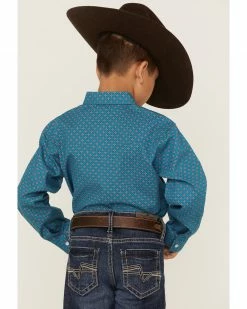 Roper Boys' Geo Print Long Sleeve Snap Western Shirt Sage -Roper Shop 2000359096 343 P4
