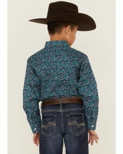 Roper Boys' Paisley Print Long Sleeve Snap Western Shirt  Green -Roper Shop 2000359097 300 P4