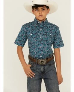 Roper Boys' Paisley Print Short Sleeve Button-Down Western Shirt Green 11 Roper Boys' Paisley Print Short Sleeve Button-Down Western Shirt Green -Roper Shop 2000359098 300 P1 1