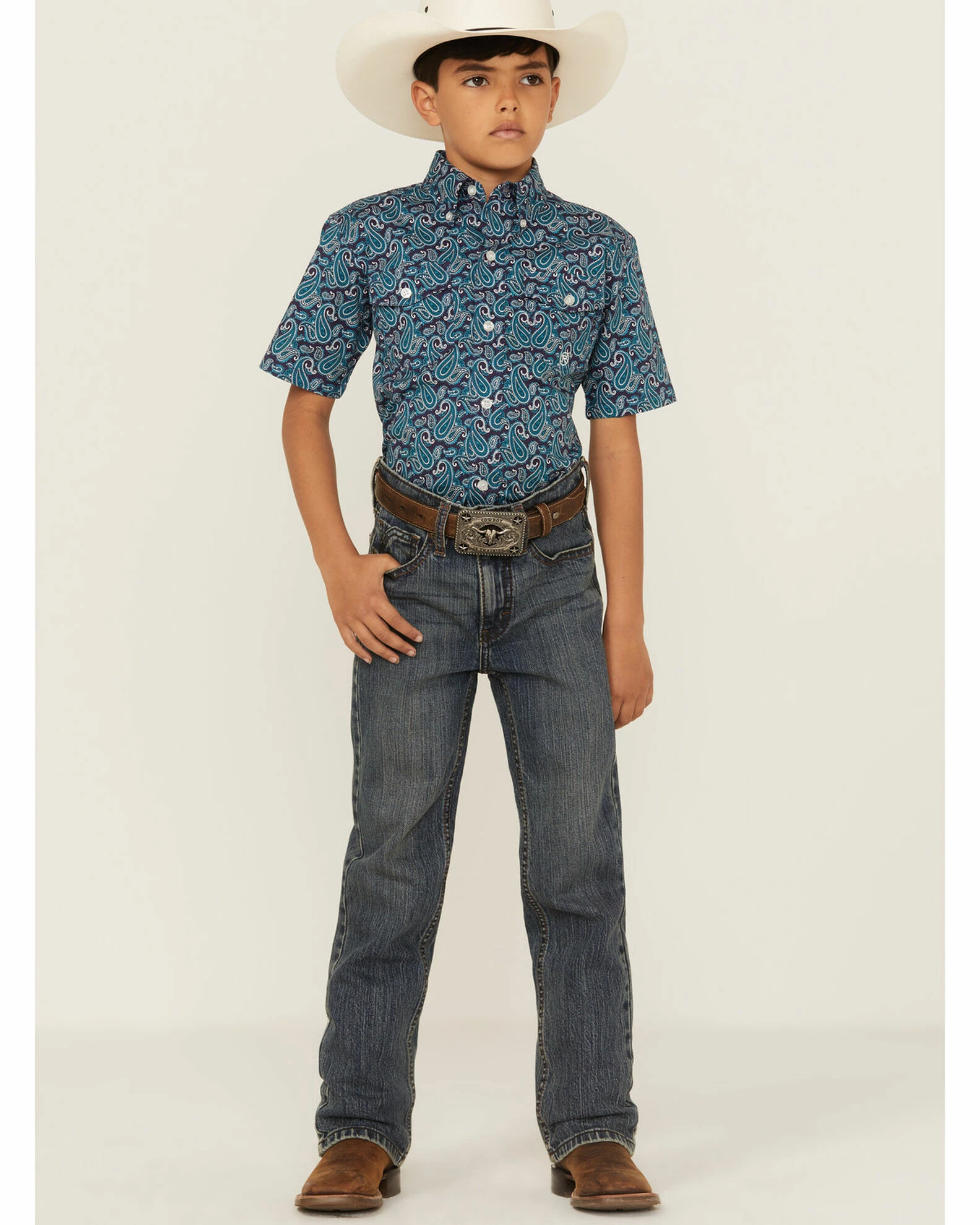 Roper Boys' Paisley Print Short Sleeve Button-Down Western Shirt Green 4 Roper Boys' Paisley Print Short Sleeve Button-Down Western Shirt Green - Image 2
