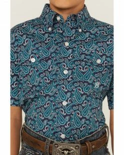 Roper Boys' Paisley Print Short Sleeve Button-Down Western Shirt Green 9 Roper Boys' Paisley Print Short Sleeve Button-Down Western Shirt Green -Roper Shop 2000359098 300 P3