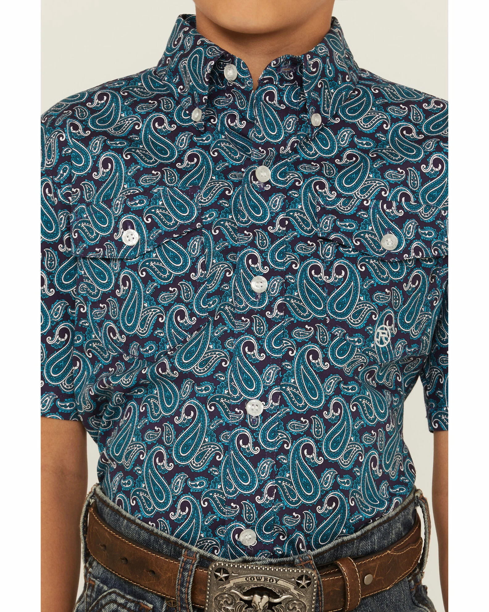 Roper Boys' Paisley Print Short Sleeve Button-Down Western Shirt Green 5 Roper Boys' Paisley Print Short Sleeve Button-Down Western Shirt Green - Image 3