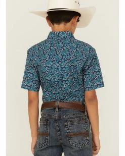 Roper Boys' Paisley Print Short Sleeve Button-Down Western Shirt Green 10 Roper Boys' Paisley Print Short Sleeve Button-Down Western Shirt Green -Roper Shop 2000359098 300 P4