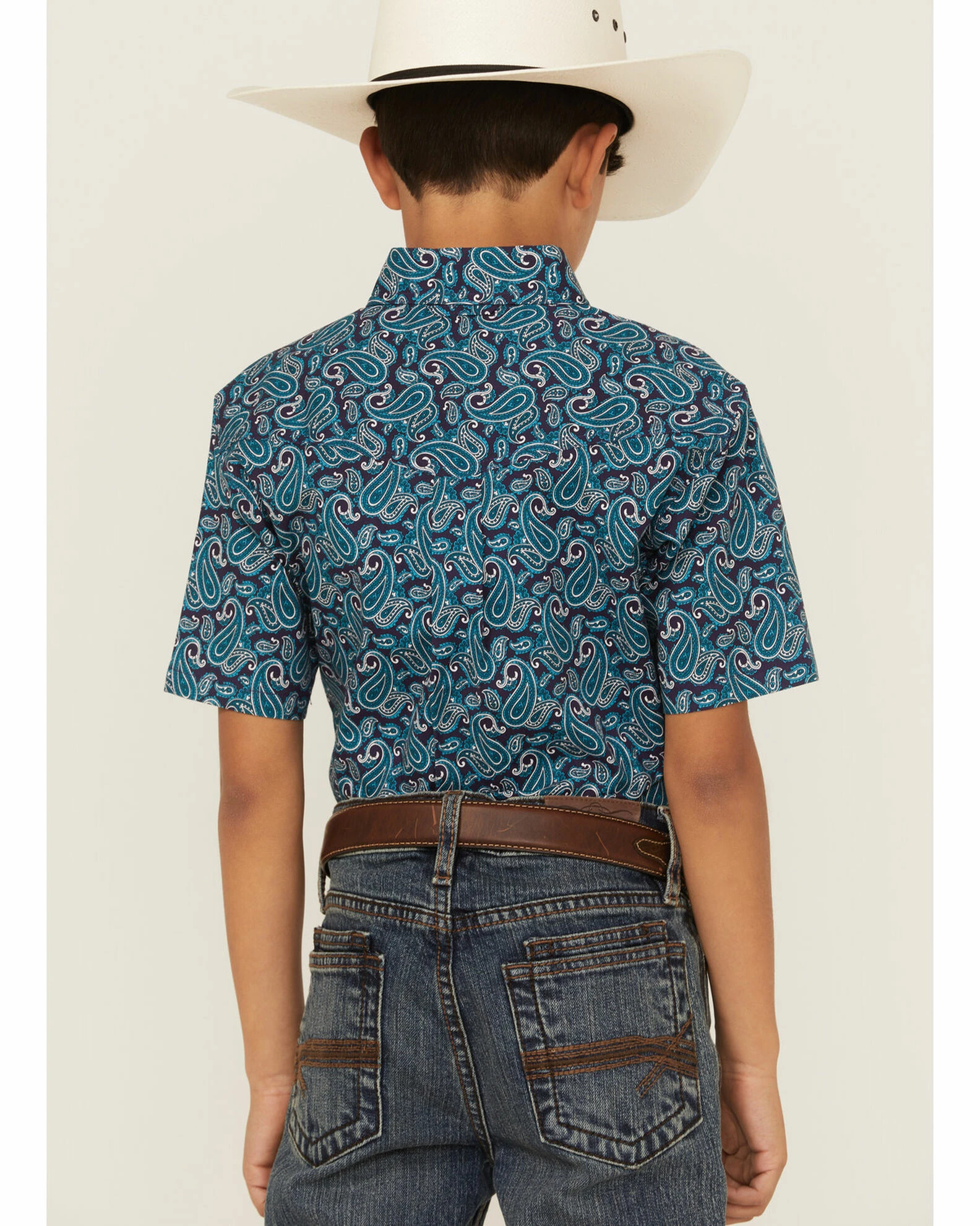 Roper Boys' Paisley Print Short Sleeve Button-Down Western Shirt Green 6 Roper Boys' Paisley Print Short Sleeve Button-Down Western Shirt Green - Image 4