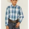 Roper Boys' Plaid Print Long Sleeve Snap Western Shirt Blue 1 Roper Boys' Plaid Print Long Sleeve Snap Western Shirt Blue -Roper Shop 2000359099 400 P1