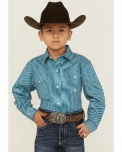 Roper Boys' Geo Stripe Print Long Sleeve Snap Stretch Western Shirt Sage 11 Roper Boys' Geo Stripe Print Long Sleeve Snap Stretch Western Shirt Sage -Roper Shop 2000359100 343 P1 1