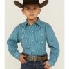 Roper Boys' Geo Stripe Print Long Sleeve Snap Stretch Western Shirt Sage