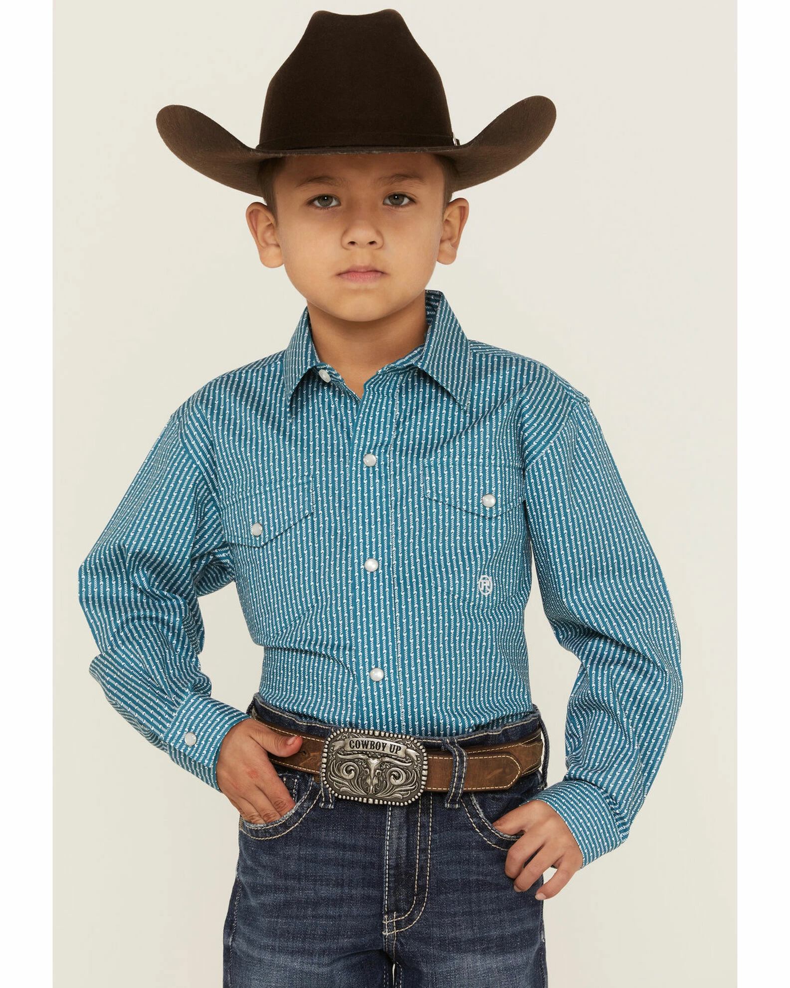 Roper Boys' Geo Stripe Print Long Sleeve Snap Stretch Western Shirt Sage 3 Roper Boys' Geo Stripe Print Long Sleeve Snap Stretch Western Shirt Sage