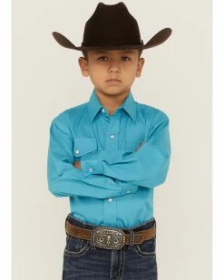 Roper Boys' Long Sleeve Snap Stretch Western Shirt Turquoise 11 Roper Boys' Long Sleeve Snap Stretch Western Shirt Turquoise -Roper Shop 2000359101 440 P1 1