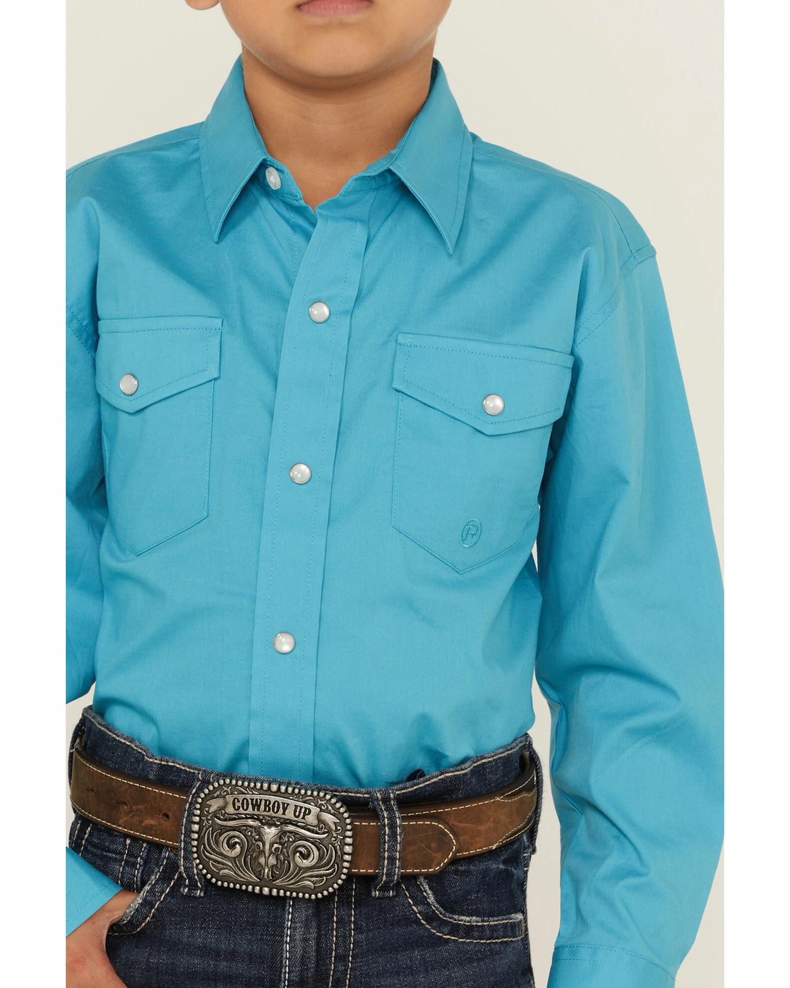 Roper Boys' Long Sleeve Snap Stretch Western Shirt Turquoise 5 Roper Boys' Long Sleeve Snap Stretch Western Shirt Turquoise - Image 3