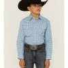Roper Boys' Plaid Print Long Sleeve Snap Stretch Western Shirt Blue -Roper Shop 2000359102 400 P1