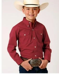 Roper Boys' Amarillo Long Sleeve Western Button-Down Shirt Red