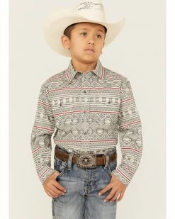 Roper Boys' Southwestern Stripe Print Long Sleeve Snap Western Shirt Grey -Roper Shop 2000359105 020 P1 1