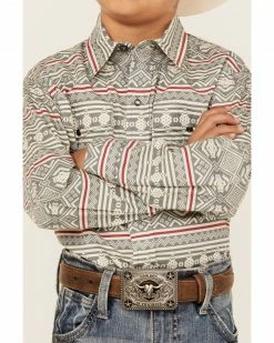 Roper Boys' Southwestern Stripe Print Long Sleeve Snap Western Shirt Grey -Roper Shop 2000359105 020 P3