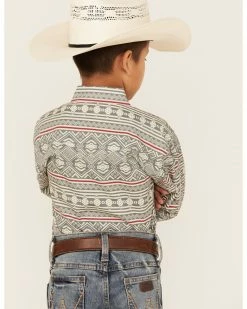 Roper Boys' Southwestern Stripe Print Long Sleeve Snap Western Shirt Grey -Roper Shop 2000359105 020 P4