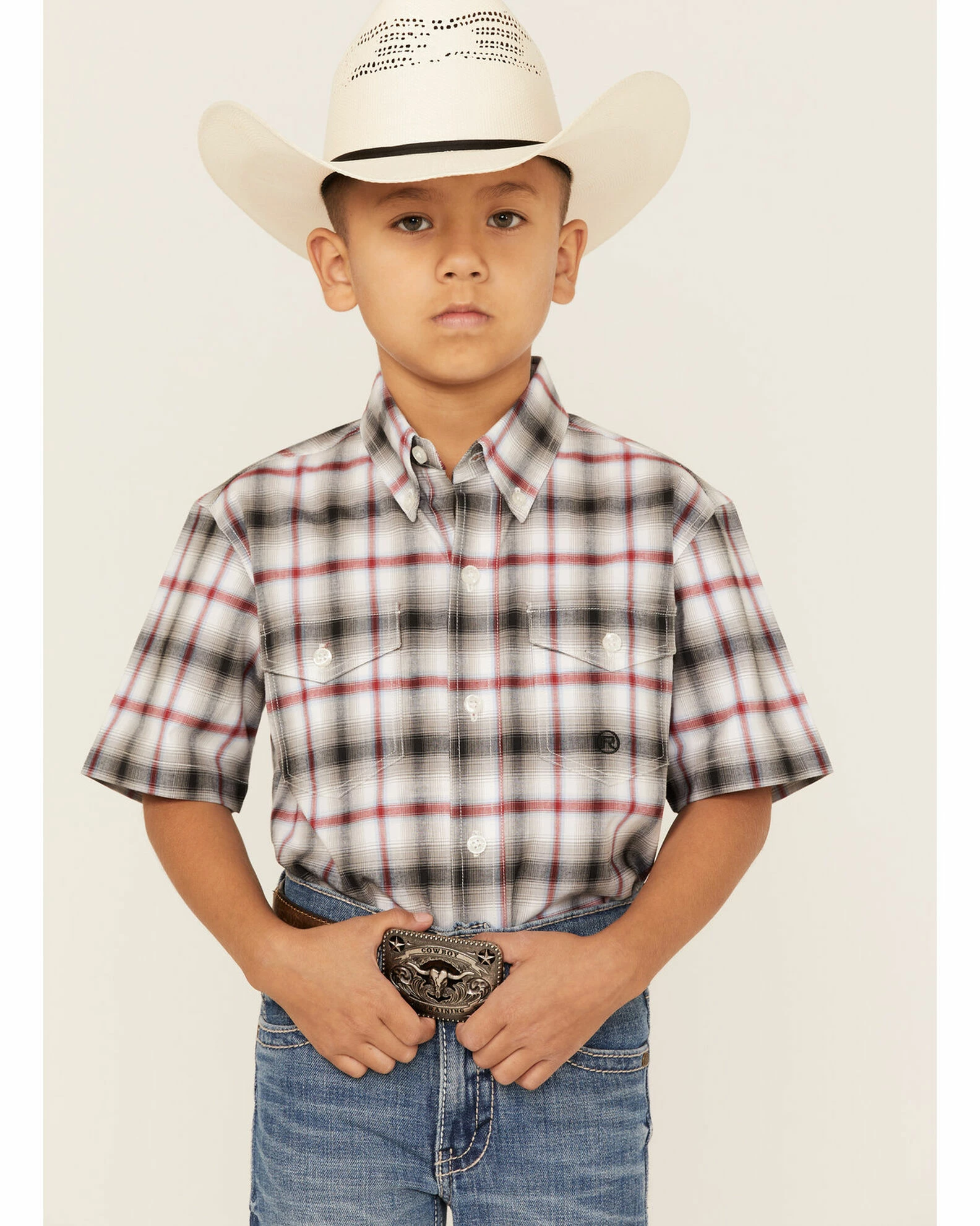 Roper Boys' Amarillo Plaid Print Short Sleeve Button-Down Shirt Black 3 Roper Boys' Amarillo Plaid Print Short Sleeve Button-Down Shirt Black