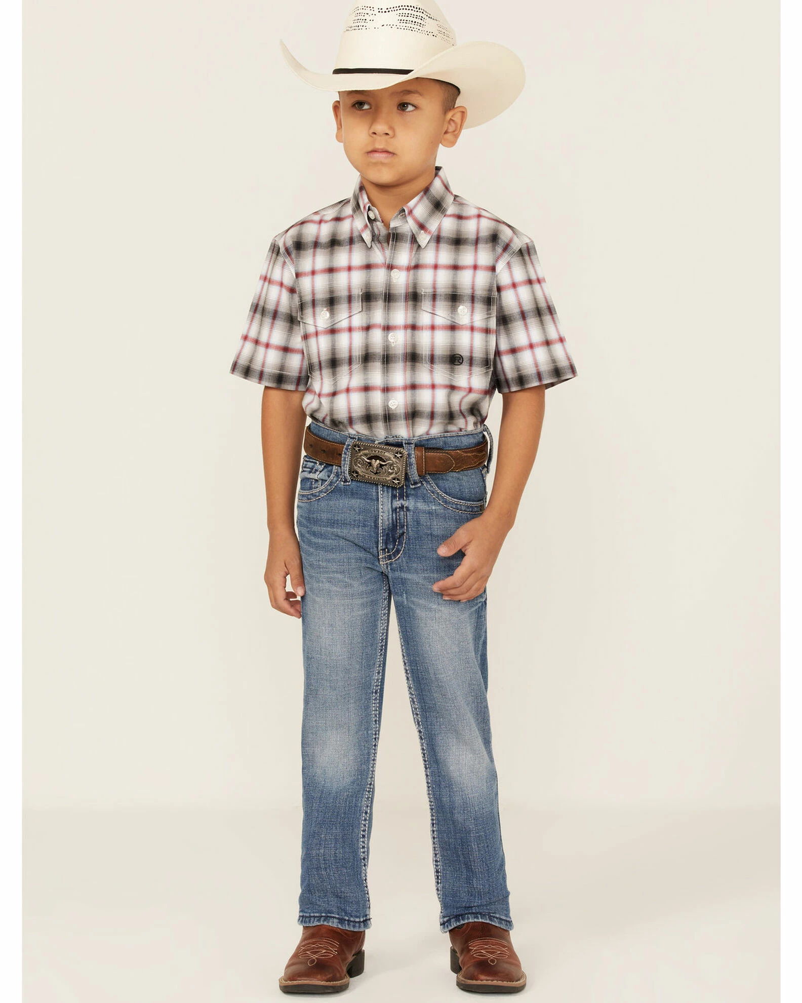 Roper Boys' Amarillo Plaid Print Short Sleeve Button-Down Shirt Black 4 Roper Boys' Amarillo Plaid Print Short Sleeve Button-Down Shirt Black - Image 2