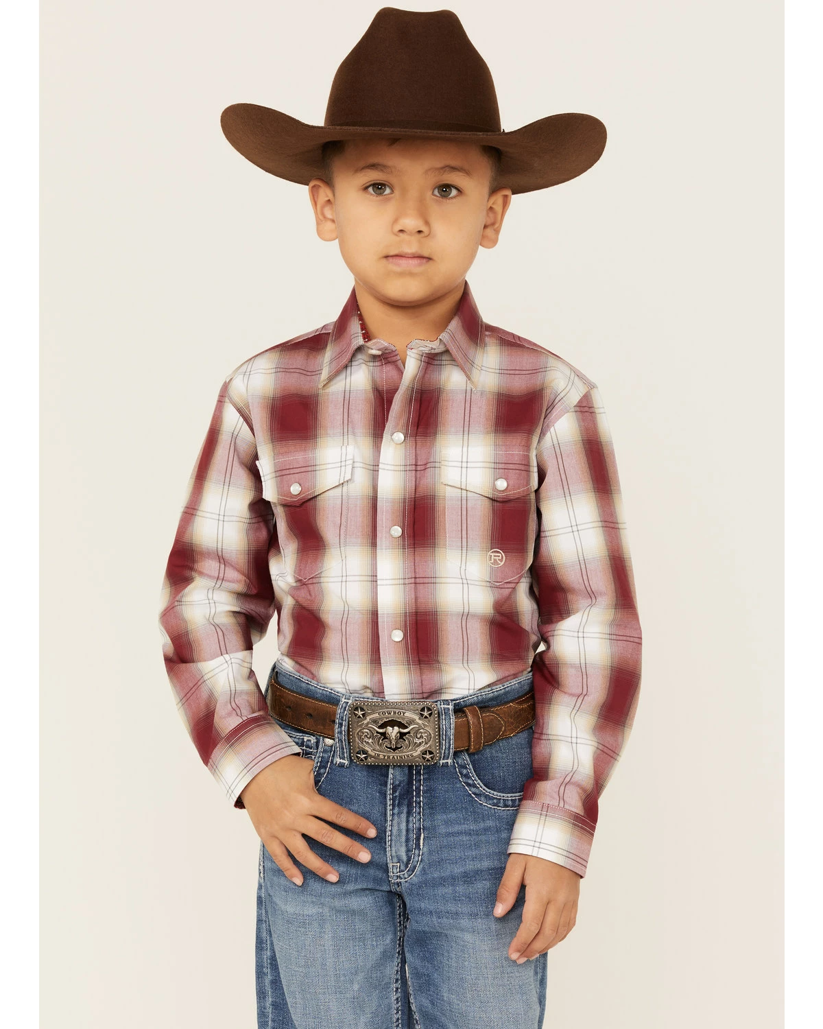 Roper Boys' Amarillo Plaid Print Long Sleeve Western Snap Shirt Red 7 Roper Boys' Amarillo Plaid Print Long Sleeve Western Snap Shirt Red - Image 5