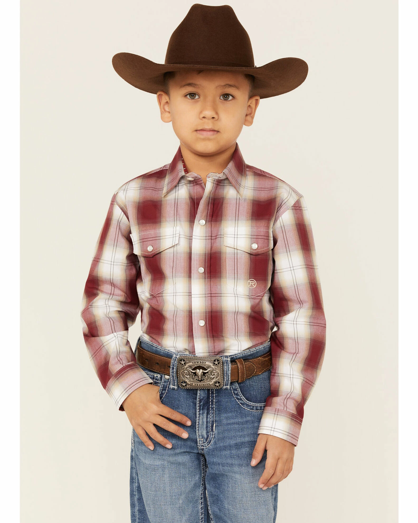 Roper Boys' Amarillo Plaid Print Long Sleeve Western Snap Shirt Red 3 Roper Boys' Amarillo Plaid Print Long Sleeve Western Snap Shirt Red