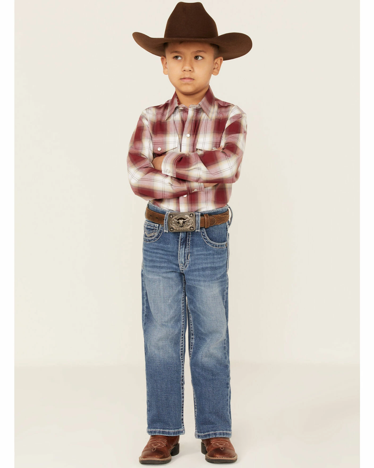 Roper Boys' Amarillo Plaid Print Long Sleeve Western Snap Shirt Red 4 Roper Boys' Amarillo Plaid Print Long Sleeve Western Snap Shirt Red - Image 2