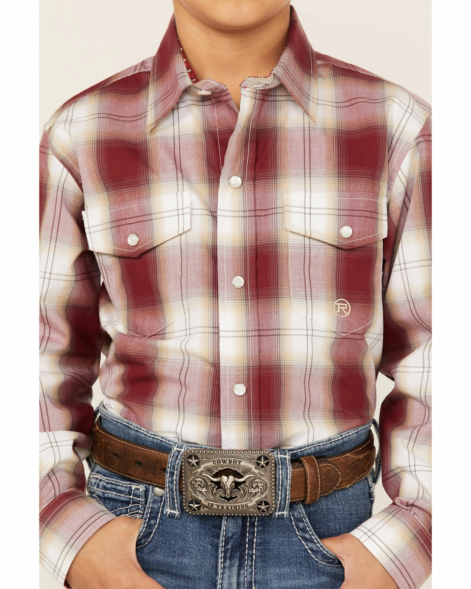 Roper Boys' Amarillo Plaid Print Long Sleeve Western Snap Shirt Red 5 Roper Boys' Amarillo Plaid Print Long Sleeve Western Snap Shirt Red - Image 3